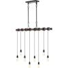 JONATHAN Y JYL1330A Rhys 40″ 8-Light Vintage Industrial Driftwood Iron LED Linear Chandelier with Height Adjustable Bulbs, for Bedroom, Living Room, Kitchen, Office, Brown Wood Finish/Black
