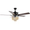 JONATHAN Y JYL9617A Opal Farmhouse Rustic Wood Bead Shade LED Ceiling Fan with Remote, for Bedroom, Living Room, Dining Room 52″ 3 Light, Black