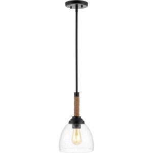JONATHAN Y JYL1103A Alys 7.63″ Adjustable Rope-Wrap Modern Iron/Glass LED Pendant, Farmhouse, Industrial, Rustic, Transitional for Dining Room, Kitchen, Living Room, Black