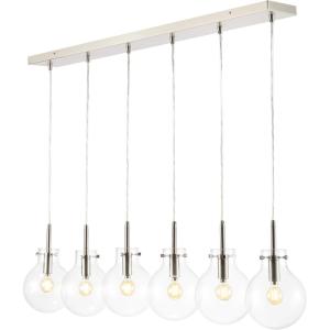 JONATHAN Y JYL1326A 40.5″ Modern 6-Light Linear Pendant Light, Contemporary Nickel Kitchen Island Chandelier with Clear Glass Globe Shades for Dining Room, Dimmable, 6 LED Bulbs Included