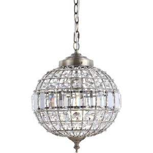 JONATHAN Y JYL6110A Georgina 12″ Crystal/Metal LED Chandelier Pendant Glam Contemporary Transitional Dimmable Dining Room Living Room Kitchen Foyer Bedroom Hallway, 12″, Antique Brass/Clear(12 in)