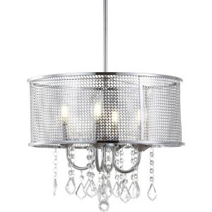 JONATHAN Y JYL7466A 17″ Modern Crystal Chandelier, Glam Chrome Drum Pendant Light with Adjustable Height, Dimmable Ceiling Light Fixture for Dining Room, Kitchen Island, Bedroom, Foyer(17 in)