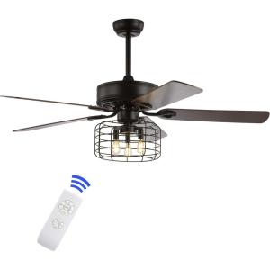 JONATHAN Y JYL9603A Asher 52″ 3-Light Industrial Metal/Wood LED Ceiling Fan with Remote, Farmhouse, Bohemian, Industrial, Rustic, Transitional, Southwestern, Living Room, Bedroom, Forged Black