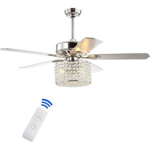 JONATHAN Y JYL9606A Brandy 52″ 3-Light Crystal Prism Drum LED Ceiling Fan with Remote, Transitional, Glam, Classic, Modern, Contemporary, Living Room, Family Room, Dining Room, Bedroom, Chrome