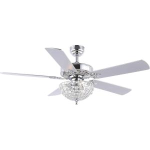 JONATHAN Y JYL9610B Mandy Glam Classic Crystal Dome Shade LED Ceiling Fan with Remote, for Bedroom, Living Room, Dining Room 52″ 3 Light, Chrome