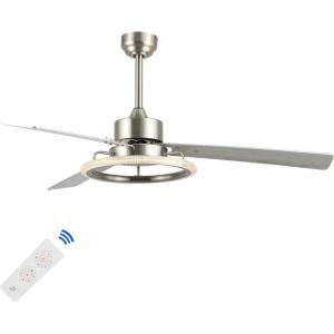 JONATHAN Y JYL9723A Remy 52″ 1-Light Modern Industrial Iron/Acrylic/Wood Remote-Controlled 6-Speed Integrated LED Ceiling Fan, Black/Dark Brown Wood for Living Room, Bedroom or Office(Silver/Ashwood)