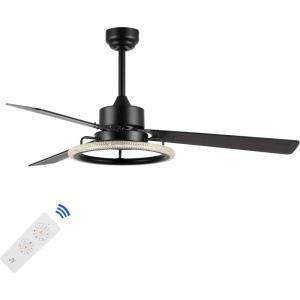 JONATHAN Y JYL9723A Remy 52″ 1-Light Modern Industrial Iron/Acrylic/Wood Remote-Controlled 6-Speed Integrated LED Ceiling Fan, Black/Dark Brown Wood for Living Room, Bedroom or Office(Black/Dark Brown)