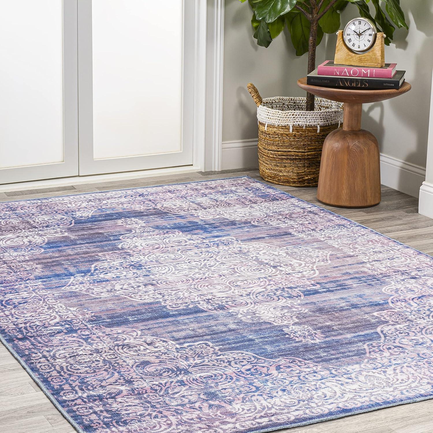 image:imageJONATHAN Y Machine Washable Blue Indoor Area Rug 5X8 ft Regis Bohemian Medallion for Living Room Bedroom Kitchen Office EasyCleaning High Traffic PetFriendly NonShedding WSH107A5Regisblue