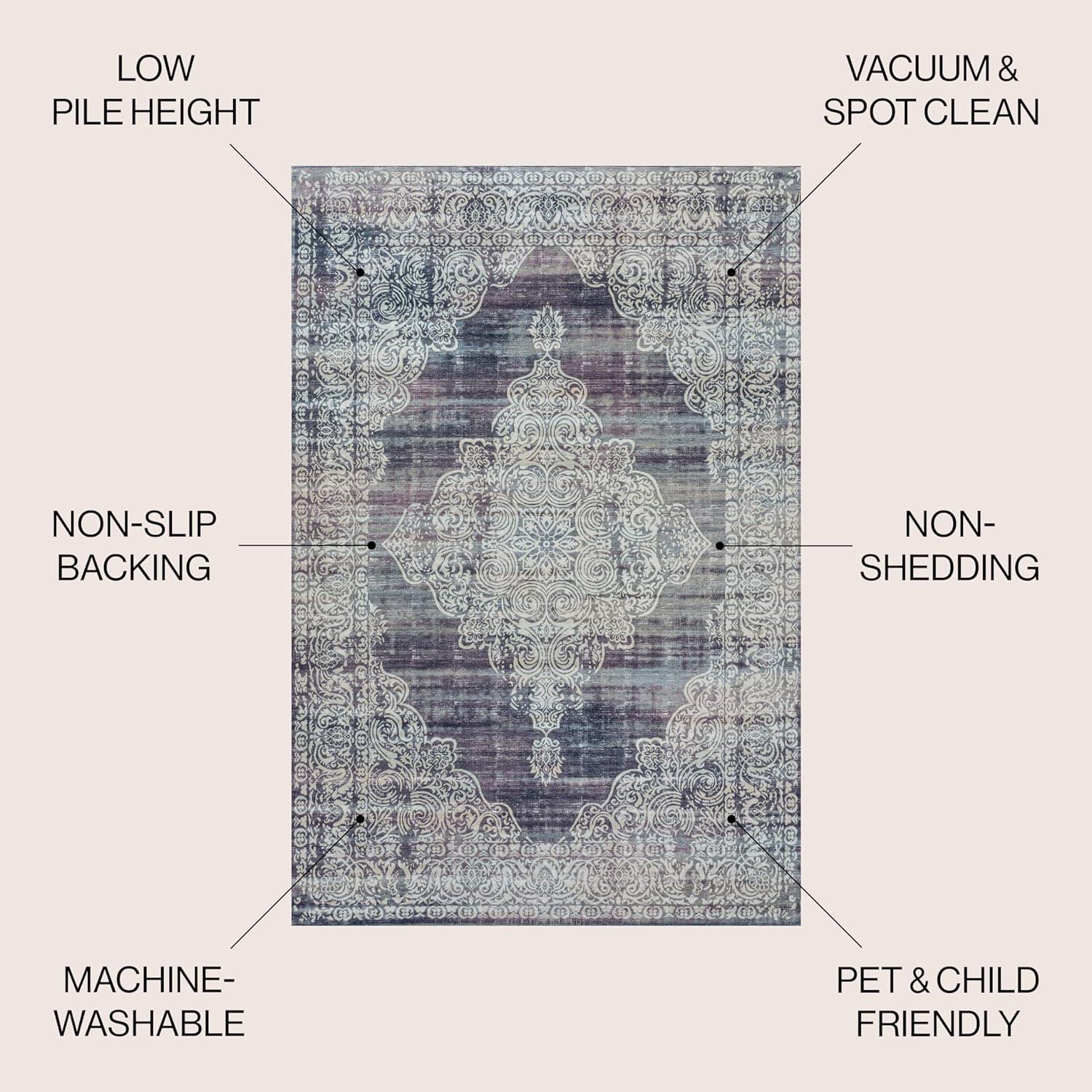 image:imageJONATHAN Y Machine Washable Blue Indoor Area Rug 5X8 ft Regis Bohemian Medallion for Living Room Bedroom Kitchen Office EasyCleaning High Traffic PetFriendly NonShedding WSH107A5RegispurpleCream