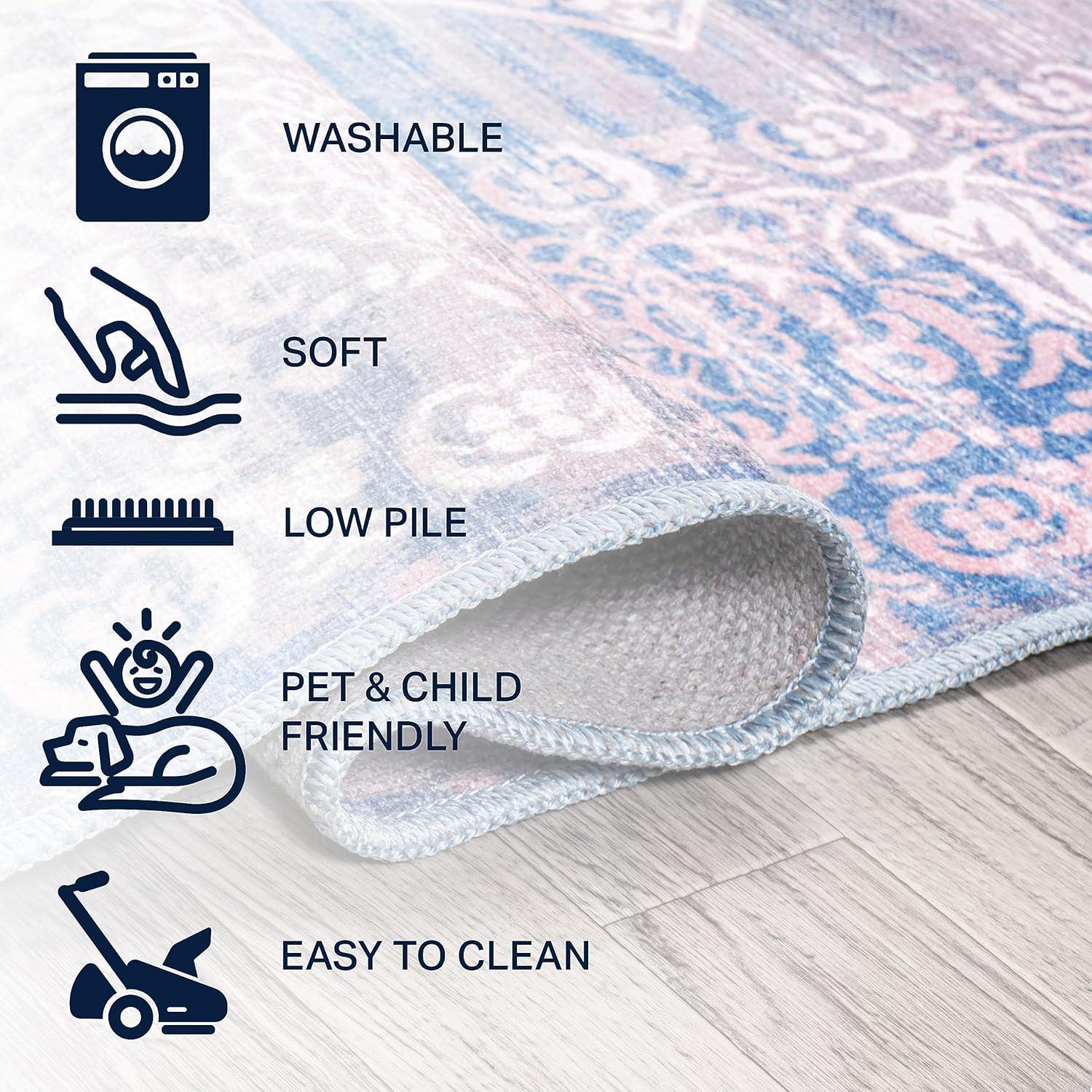 image:imageJONATHAN Y Machine Washable Blue Indoor Area Rug 5X8 ft Regis Bohemian Medallion for Living Room Bedroom Kitchen Office EasyCleaning High Traffic PetFriendly NonShedding WSH107A5Regisblue
