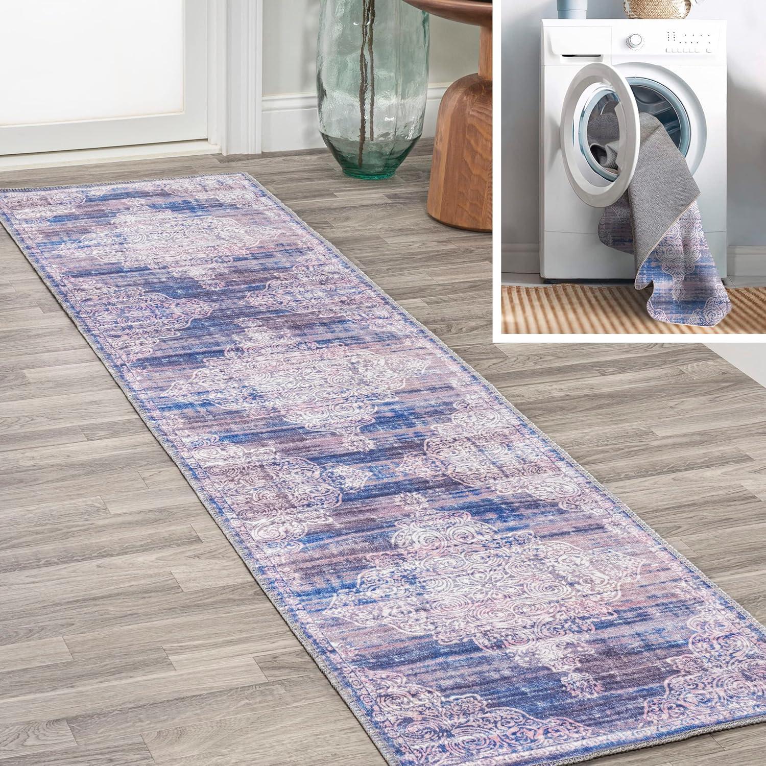 image:imageJONATHAN Y Machine Washable Blue Indoor Area Rug 5X8 ft Regis Bohemian Medallion for Living Room Bedroom Kitchen Office EasyCleaning High Traffic PetFriendly NonShedding WSH107A5Regisblue
