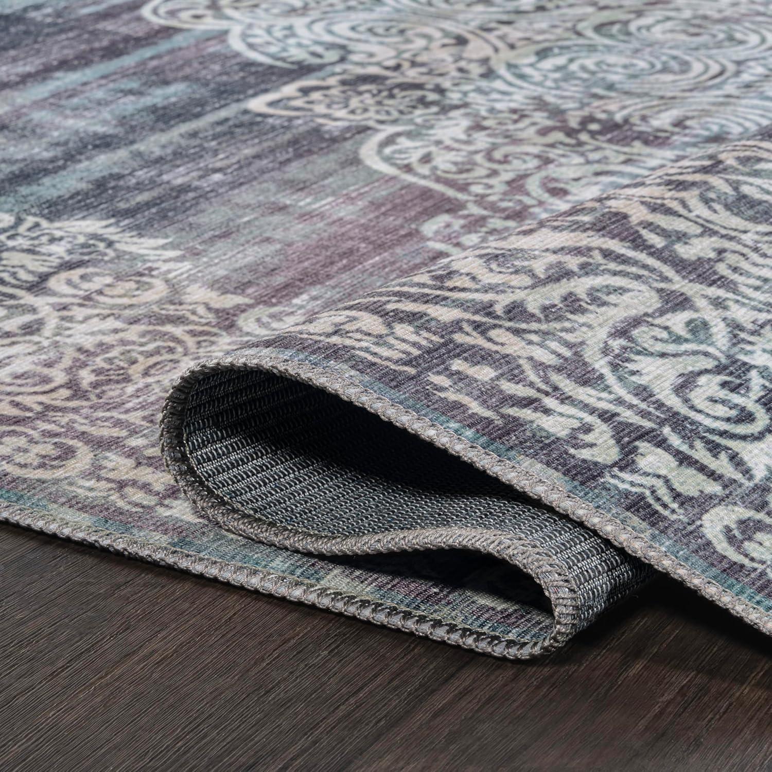 image:imageJONATHAN Y Machine Washable Blue Indoor Area Rug 5X8 ft Regis Bohemian Medallion for Living Room Bedroom Kitchen Office EasyCleaning High Traffic PetFriendly NonShedding WSH107A5RegispurpleCream