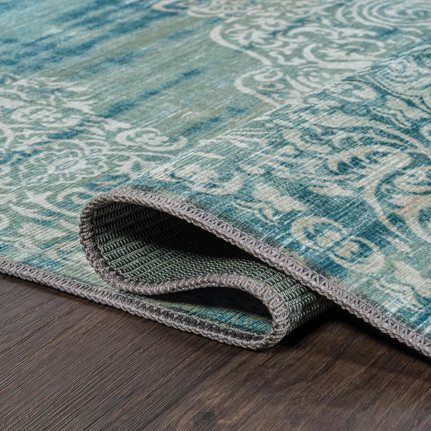 image:imageJONATHAN Y Machine Washable Blue Indoor Area Rug 5X8 ft Regis Bohemian Medallion for Living Room Bedroom Kitchen Office EasyCleaning High Traffic PetFriendly NonShedding WSH107A5RegistealCream