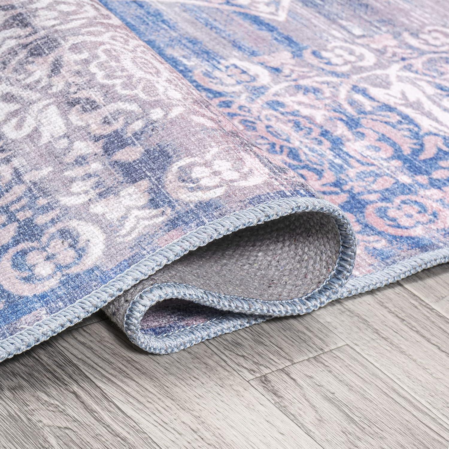 image:imageJONATHAN Y Machine Washable Blue Indoor Area Rug 5X8 ft Regis Bohemian Medallion for Living Room Bedroom Kitchen Office EasyCleaning High Traffic PetFriendly NonShedding WSH107A5Regisblue