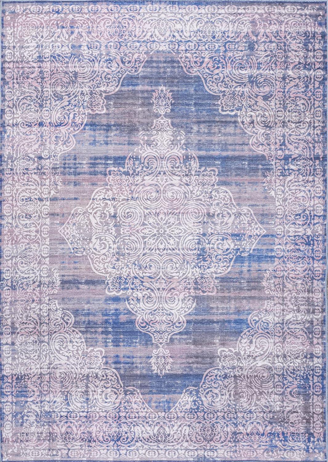image:imageJONATHAN Y Machine Washable Blue Indoor Area Rug 5X8 ft Regis Bohemian Medallion for Living Room Bedroom Kitchen Office EasyCleaning High Traffic PetFriendly NonShedding WSH107A5Regisblue