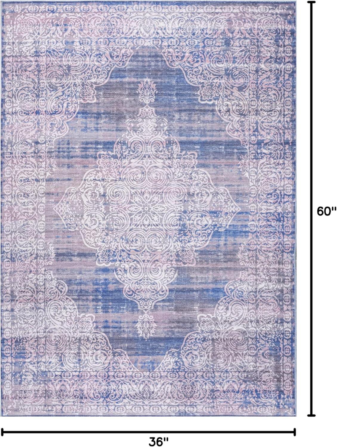 image:imageJONATHAN Y Machine Washable Blue Indoor Area Rug 5X8 ft Regis Bohemian Medallion for Living Room Bedroom Kitchen Office EasyCleaning High Traffic PetFriendly NonShedding WSH107A5Regisblue