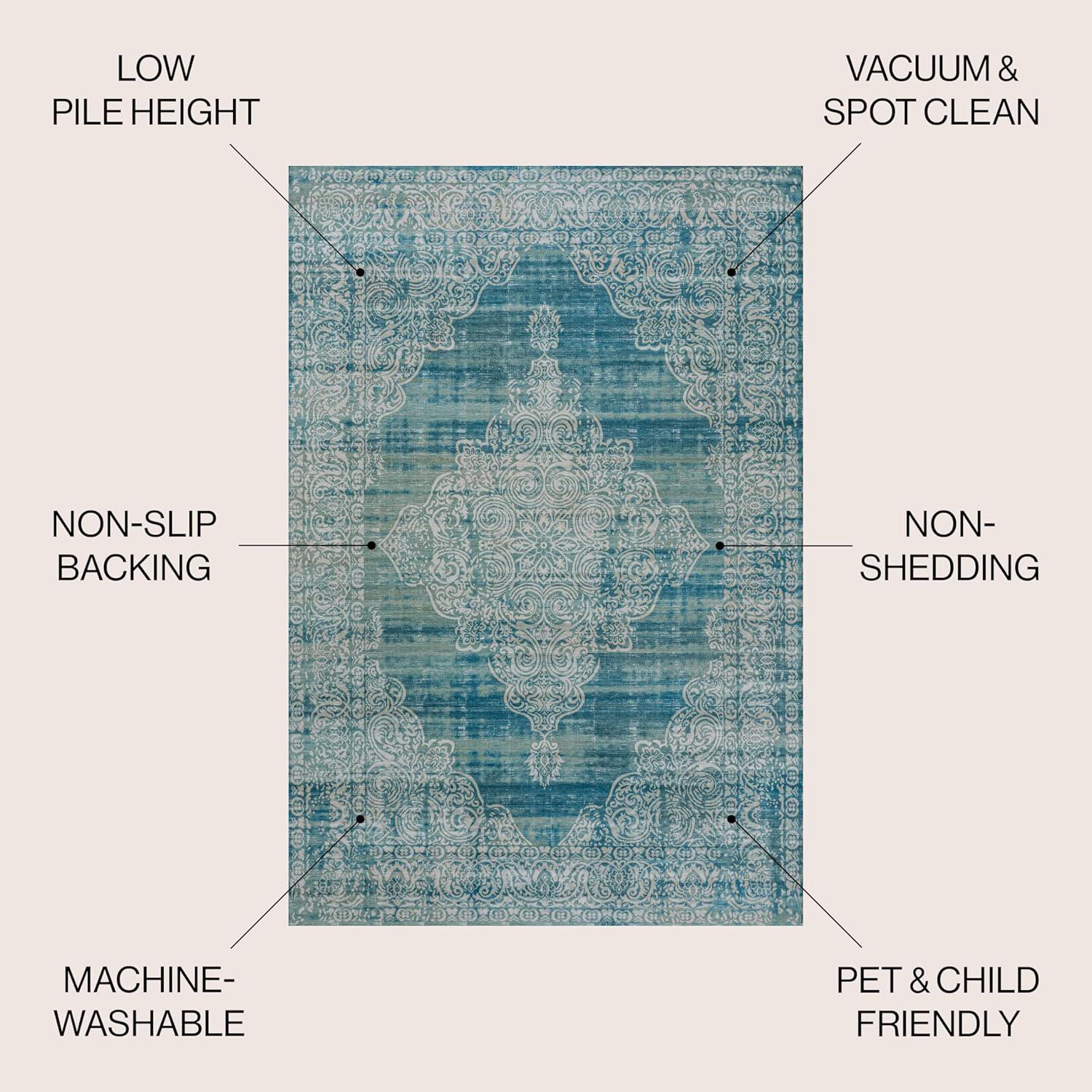 image:imageJONATHAN Y Machine Washable Blue Indoor Area Rug 5X8 ft Regis Bohemian Medallion for Living Room Bedroom Kitchen Office EasyCleaning High Traffic PetFriendly NonShedding WSH107A5RegistealCream