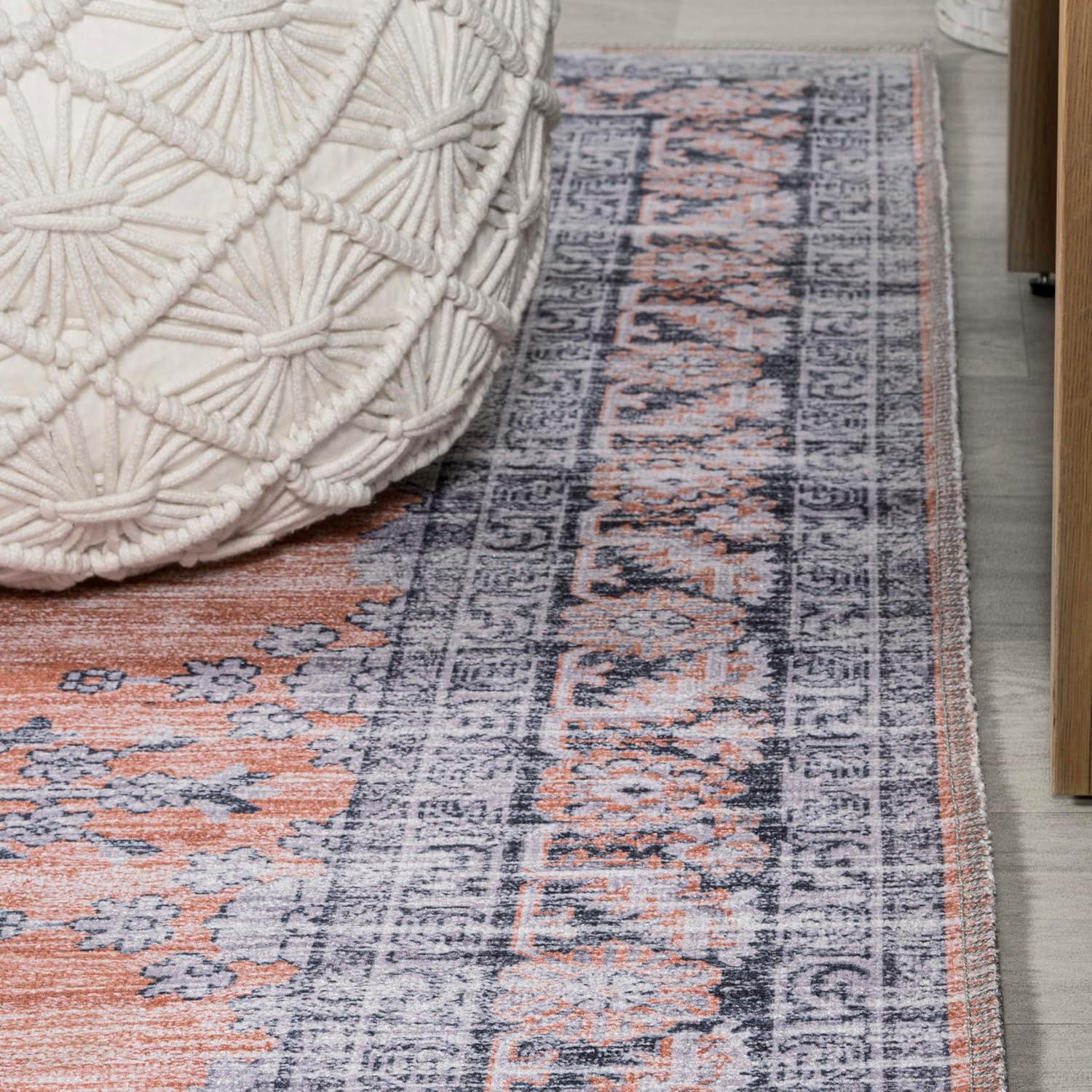 image:imageJONATHAN Y Machine Washable Indoor Area Rug 5X8 Dark GrayYellow Wincer Chenille Cottage Medallion for Living Room Bedroom Kitchen Office EasyCleaning PetFriendly NonShedding WSH202C5WincerorangeGray