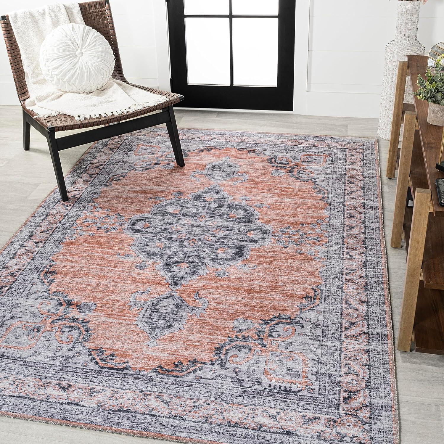 image:imageJONATHAN Y Machine Washable Indoor Area Rug 5X8 Dark GrayYellow Wincer Chenille Cottage Medallion for Living Room Bedroom Kitchen Office EasyCleaning PetFriendly NonShedding WSH202C5WincerorangeGray
