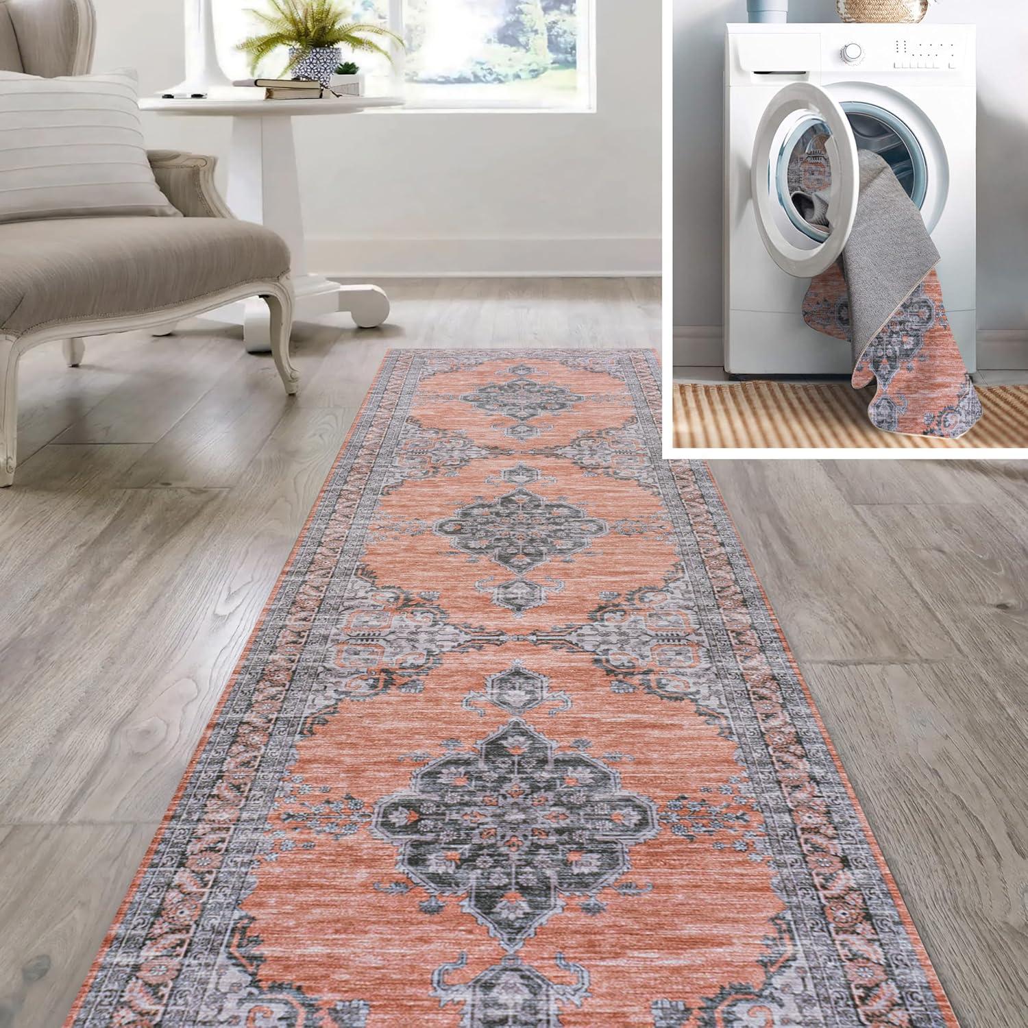 image:imageJONATHAN Y Machine Washable Indoor Area Rug 5X8 Dark GrayYellow Wincer Chenille Cottage Medallion for Living Room Bedroom Kitchen Office EasyCleaning PetFriendly NonShedding WSH202C5WincerorangeGray