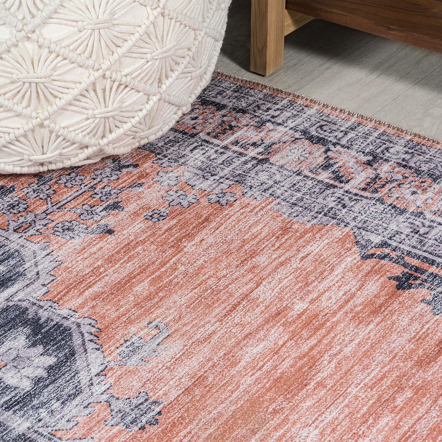 image:imageJONATHAN Y Machine Washable Indoor Area Rug 5X8 Dark GrayYellow Wincer Chenille Cottage Medallion for Living Room Bedroom Kitchen Office EasyCleaning PetFriendly NonShedding WSH202C5WincerorangeGray