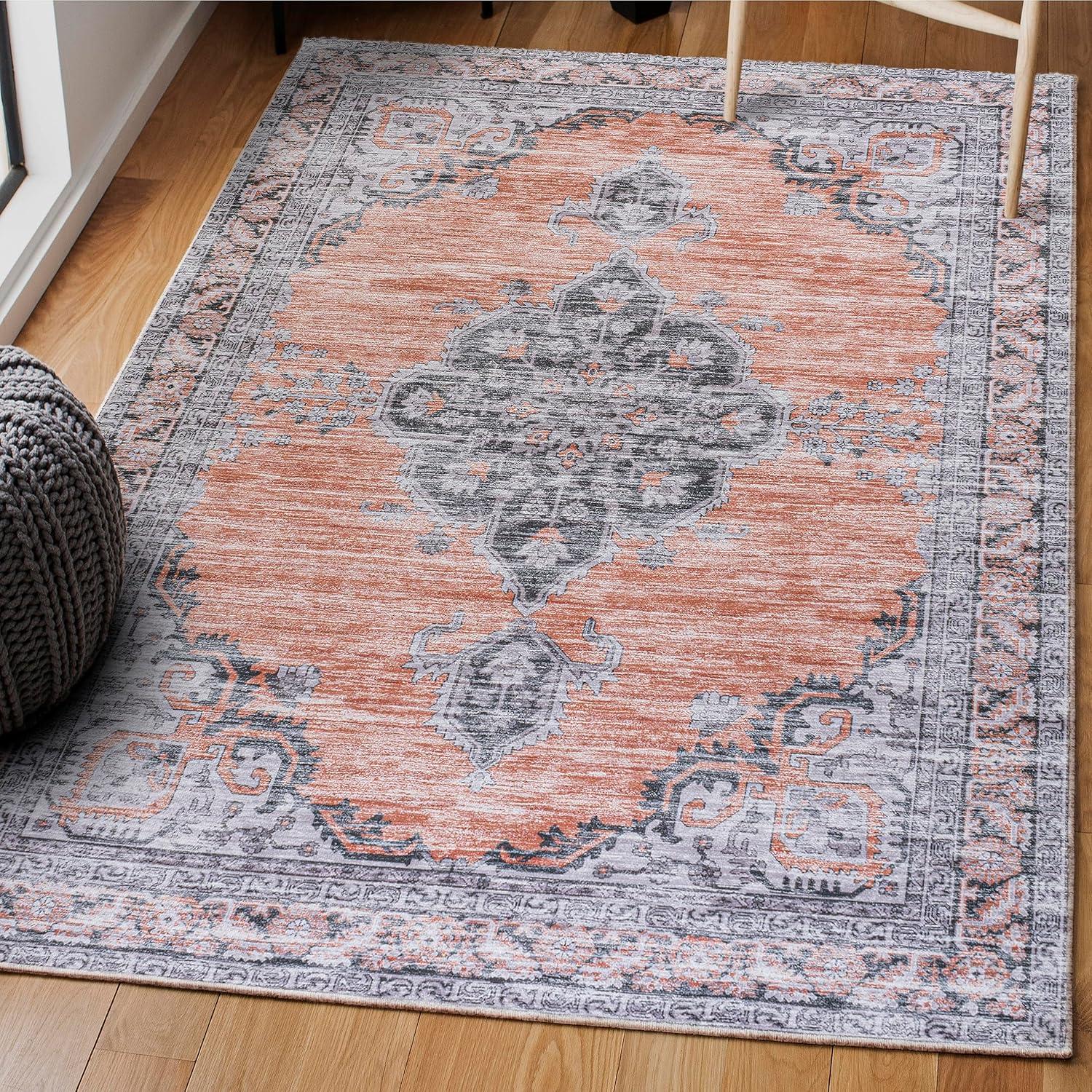 image:imageJONATHAN Y Machine Washable Indoor Area Rug 5X8 Dark GrayYellow Wincer Chenille Cottage Medallion for Living Room Bedroom Kitchen Office EasyCleaning PetFriendly NonShedding WSH202C5WincerorangeGray