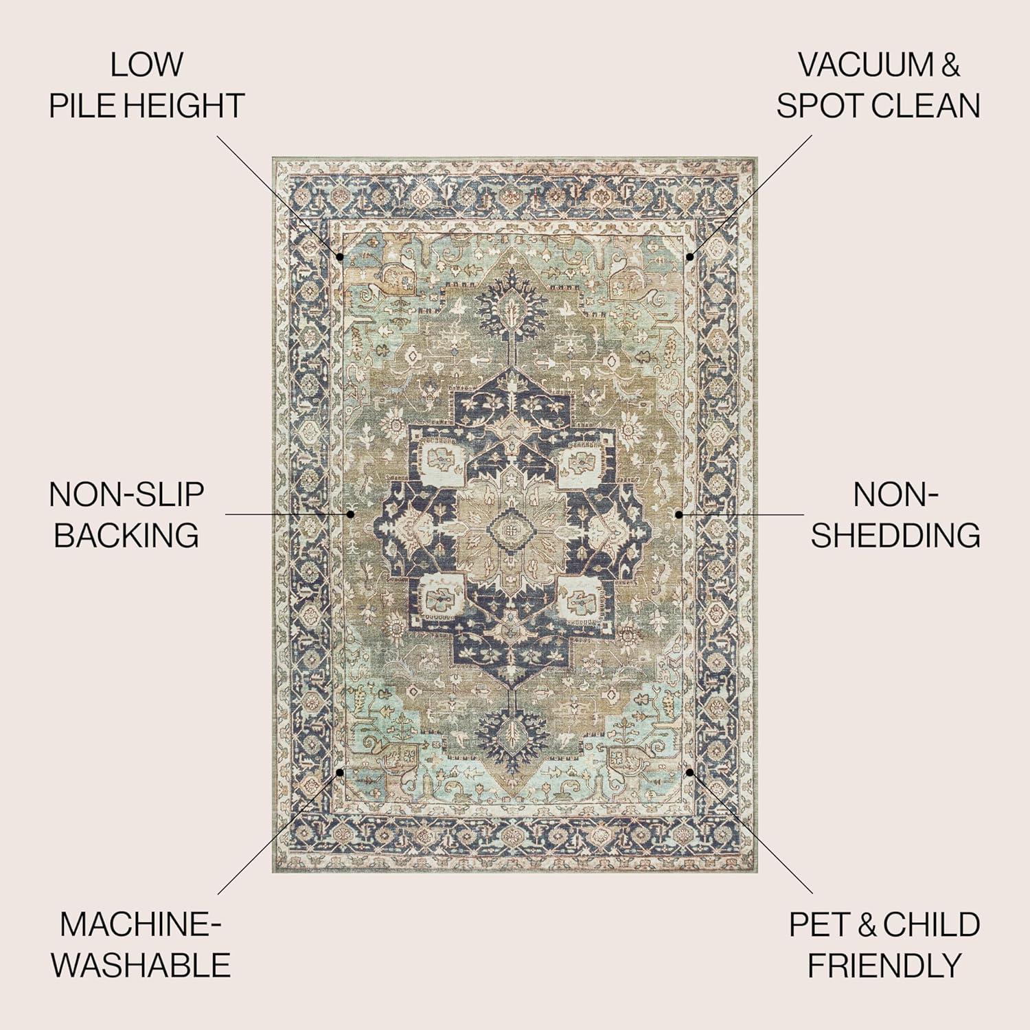 image:imageJONATHAN Y Machine Washable Indoor Area Rug 5X8 TerracottaNavy Dalyan Geometric Medallions for Living Room Bedroom Kitchen Office EasyCleaning PetFriendly NonShedding WSH101A5Marislight GreenTanBlue