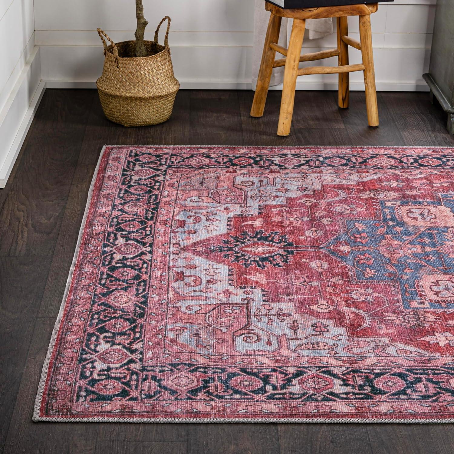 image:imageJONATHAN Y Machine Washable Indoor Area Rug 5X8 TerracottaNavy Dalyan Geometric Medallions for Living Room Bedroom Kitchen Office EasyCleaning PetFriendly NonShedding WSH101A5MarisredBlackBlue