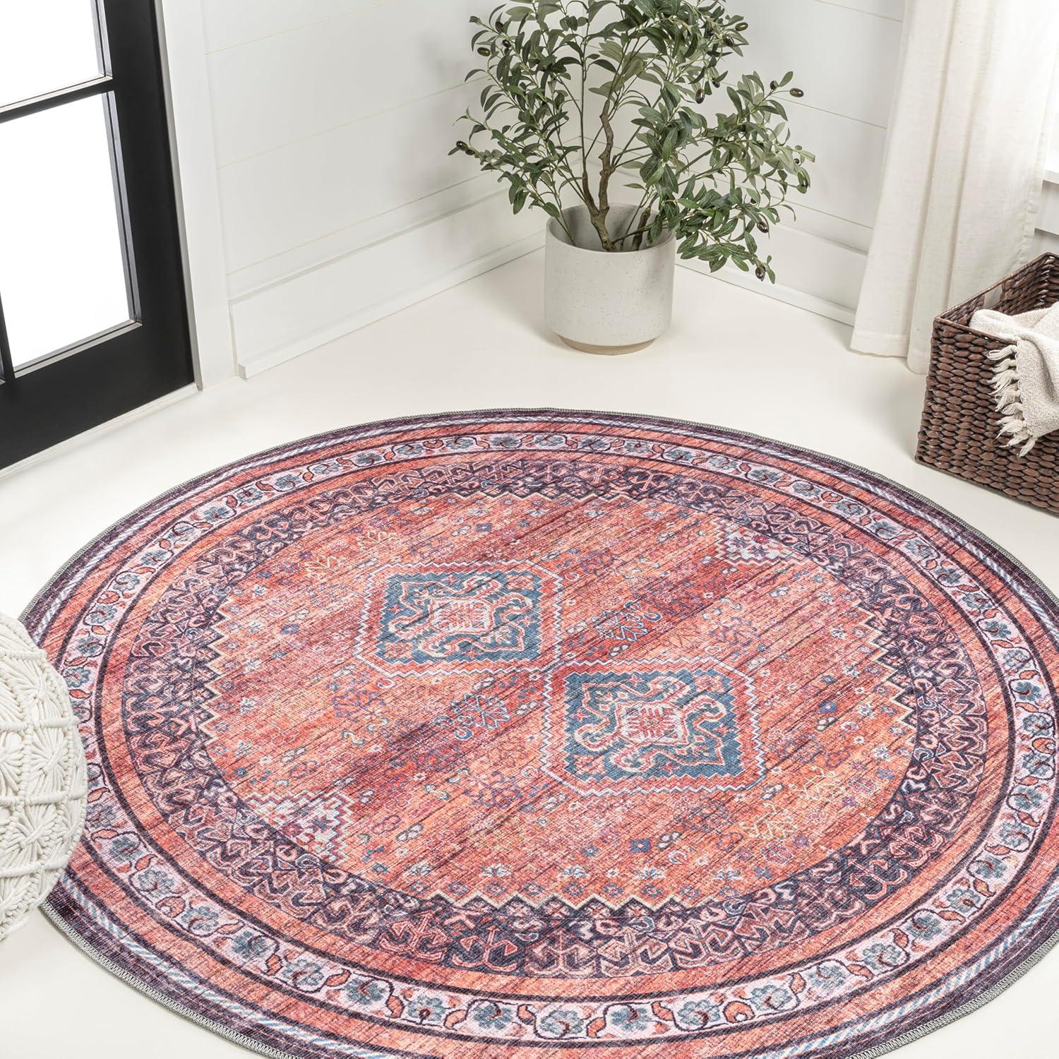 image:imageJONATHAN Y Machine Washable Indoor Area Rug 5X8 TerracottaNavy Dalyan Geometric Medallions for Living Room Bedroom Kitchen Office EasyCleaning PetFriendly NonShedding WSH101A5DalyanterraNavy