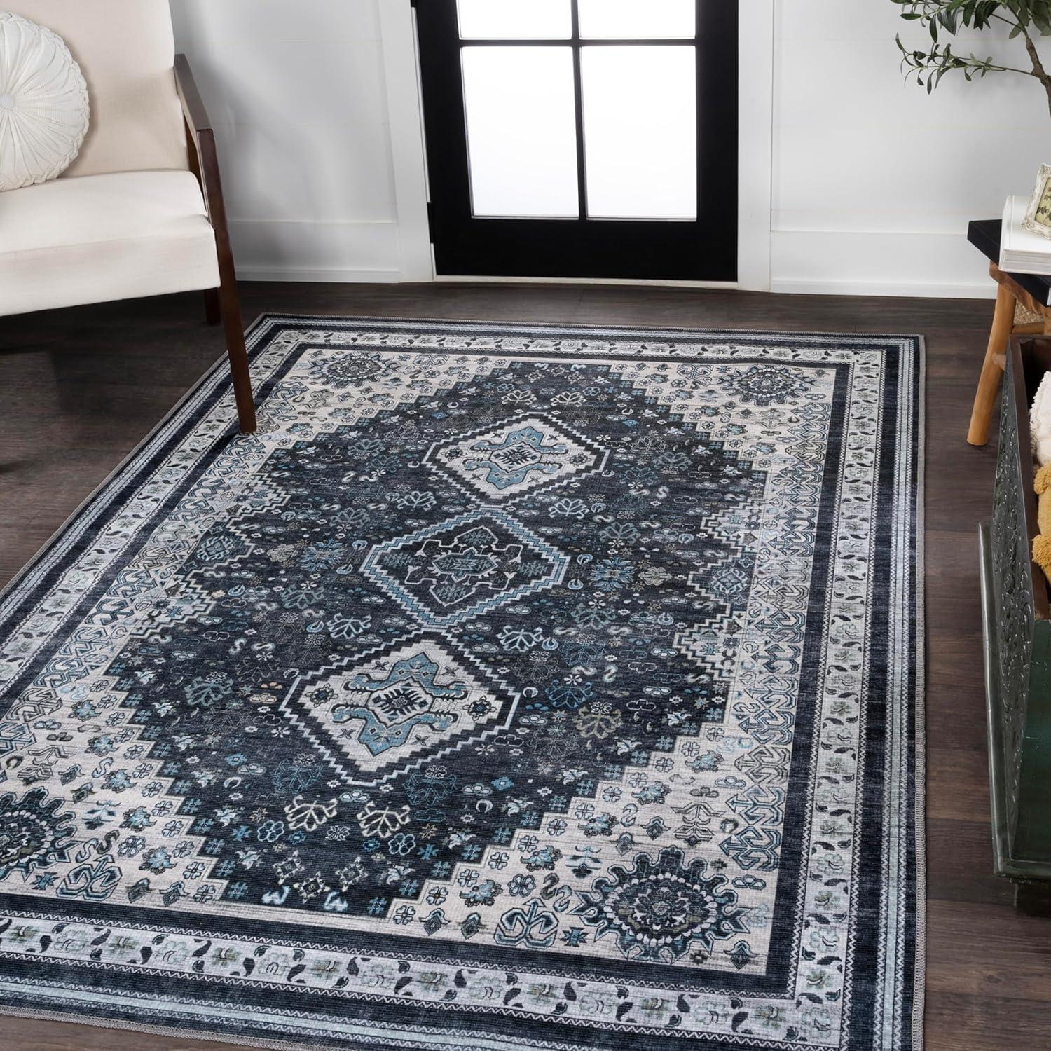 image:imageJONATHAN Y Machine Washable Indoor Area Rug 5X8 TerracottaNavy Dalyan Geometric Medallions for Living Room Bedroom Kitchen Office EasyCleaning PetFriendly NonShedding WSH101A5DalyannavyLight Gray