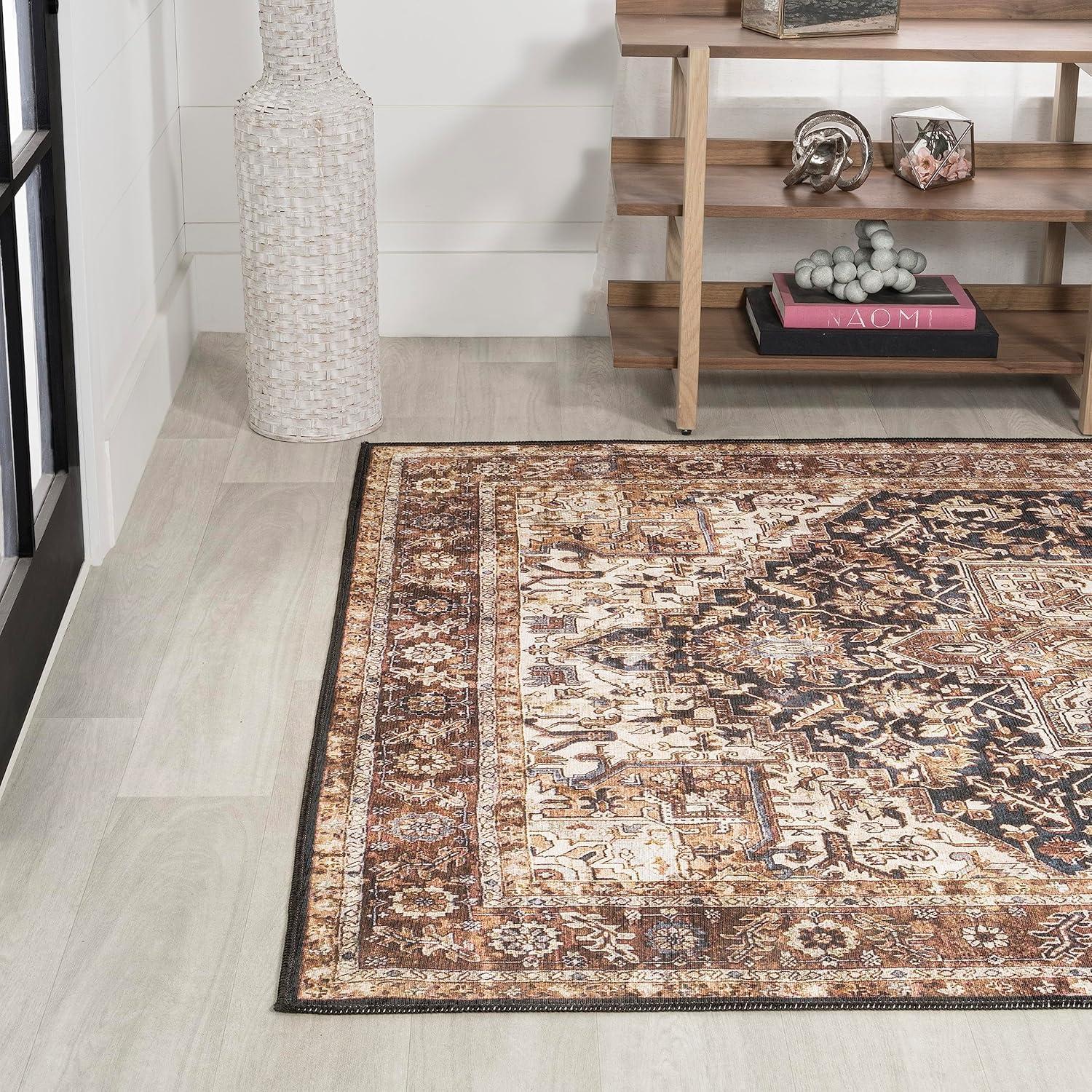 image:imageJONATHAN Y Machine Washable Indoor Area Rug 5X8 TerracottaNavy Dalyan Geometric Medallions for Living Room Bedroom Kitchen Office EasyCleaning PetFriendly NonShedding WSH101A5ChapellblackTerra
