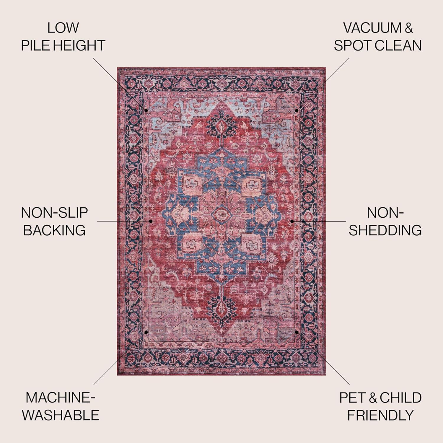 image:imageJONATHAN Y Machine Washable Indoor Area Rug 5X8 TerracottaNavy Dalyan Geometric Medallions for Living Room Bedroom Kitchen Office EasyCleaning PetFriendly NonShedding WSH101A5MarisredBlackBlue