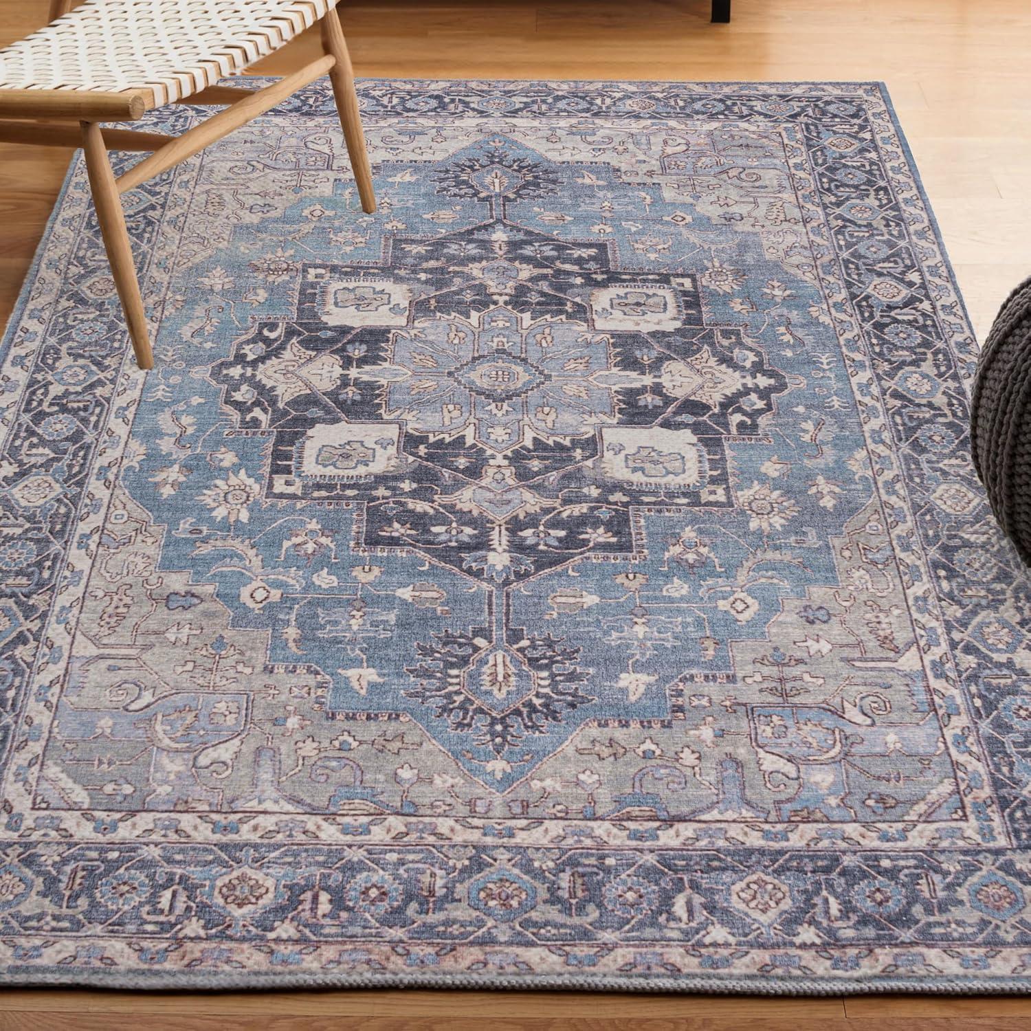 image:imageJONATHAN Y Machine Washable Indoor Area Rug 5X8 TerracottaNavy Dalyan Geometric Medallions for Living Room Bedroom Kitchen Office EasyCleaning PetFriendly NonShedding WSH101A5MarisblueCream
