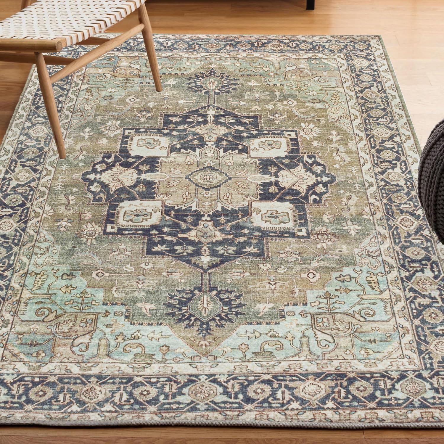 image:imageJONATHAN Y Machine Washable Indoor Area Rug 5X8 TerracottaNavy Dalyan Geometric Medallions for Living Room Bedroom Kitchen Office EasyCleaning PetFriendly NonShedding WSH101A5Marislight GreenTanBlue