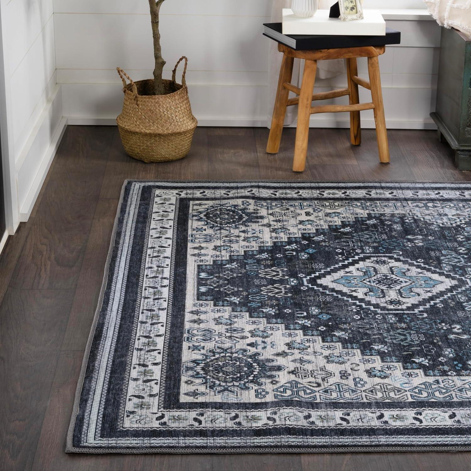image:imageJONATHAN Y Machine Washable Indoor Area Rug 5X8 TerracottaNavy Dalyan Geometric Medallions for Living Room Bedroom Kitchen Office EasyCleaning PetFriendly NonShedding WSH101A5DalyannavyLight Gray