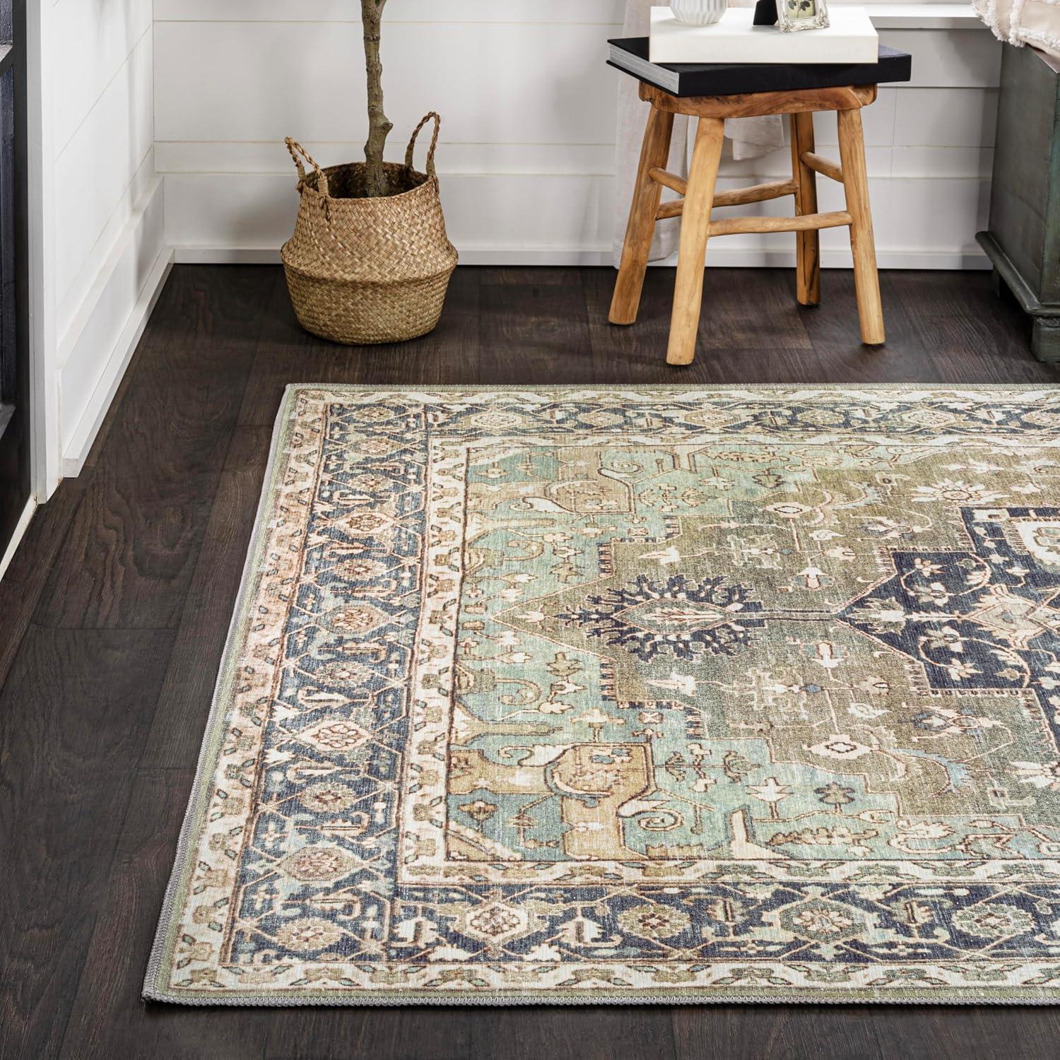 image:imageJONATHAN Y Machine Washable Indoor Area Rug 5X8 TerracottaNavy Dalyan Geometric Medallions for Living Room Bedroom Kitchen Office EasyCleaning PetFriendly NonShedding WSH101A5Marislight GreenTanBlue