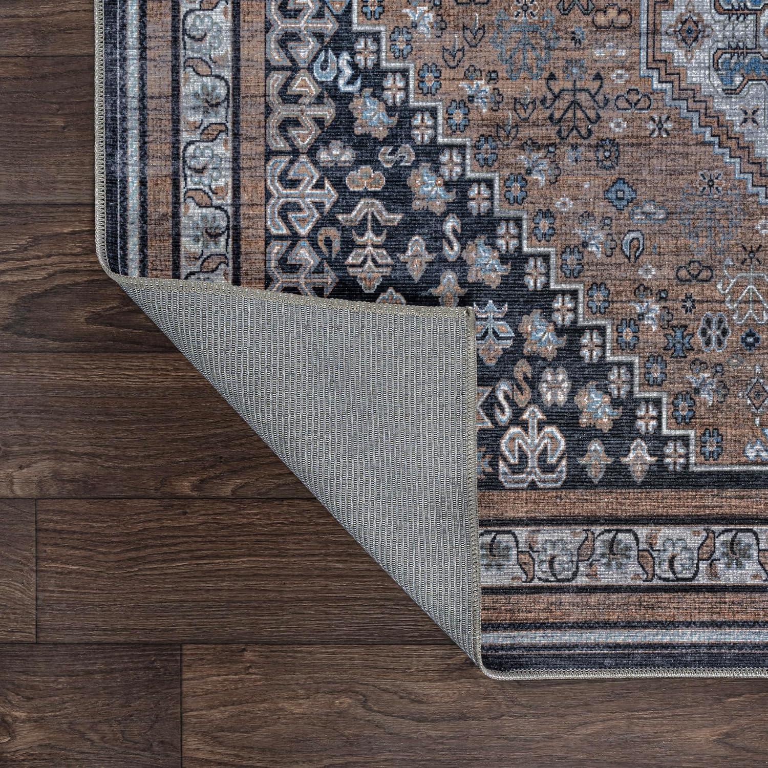 image:imageJONATHAN Y Machine Washable Indoor Area Rug 5X8 TerracottaNavy Dalyan Geometric Medallions for Living Room Bedroom Kitchen Office EasyCleaning PetFriendly NonShedding WSH101A5DalyanbrownBlueGray