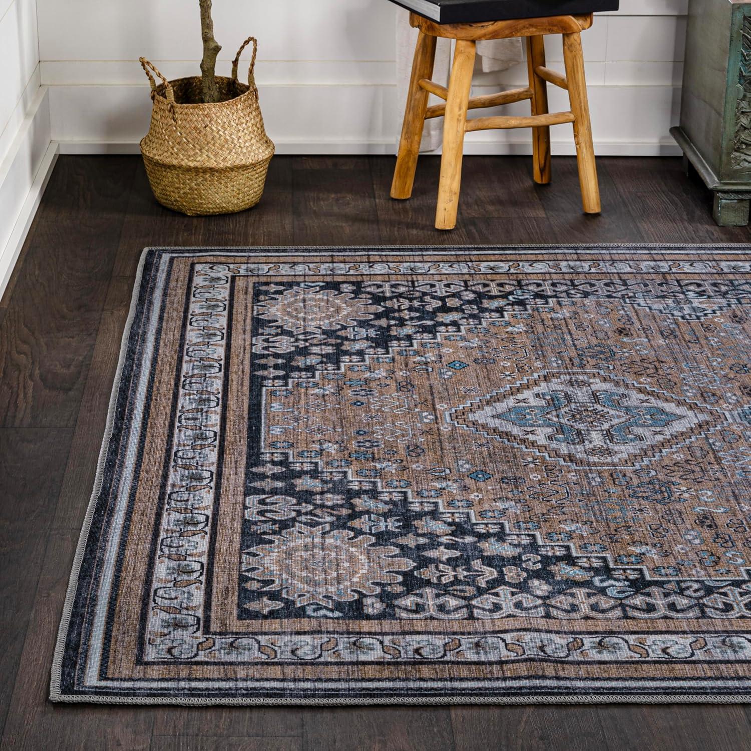 image:imageJONATHAN Y Machine Washable Indoor Area Rug 5X8 TerracottaNavy Dalyan Geometric Medallions for Living Room Bedroom Kitchen Office EasyCleaning PetFriendly NonShedding WSH101A5DalyanbrownBlueGray