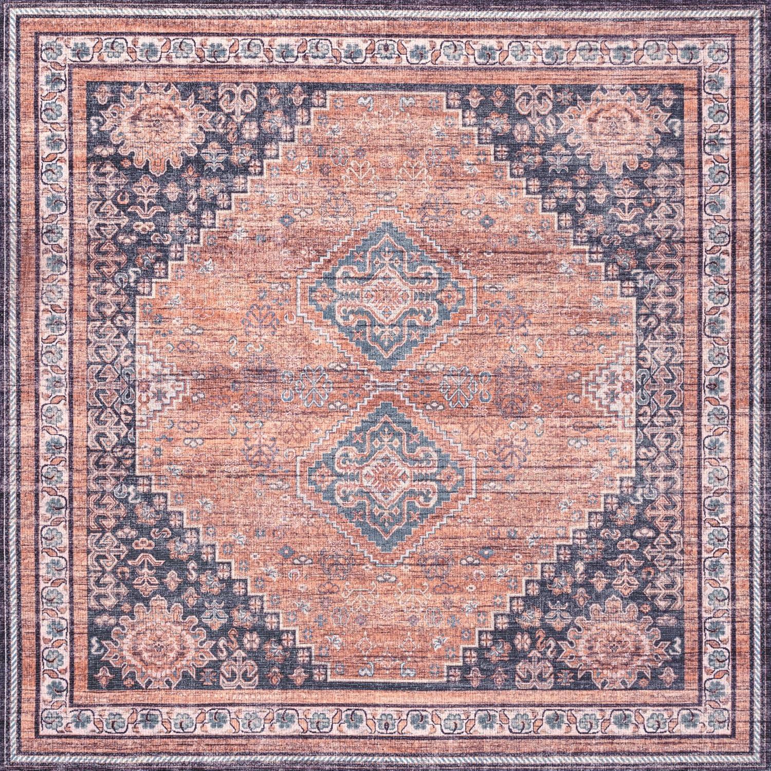 image:imageJONATHAN Y Machine Washable Indoor Area Rug 5X8 TerracottaNavy Dalyan Geometric Medallions for Living Room Bedroom Kitchen Office EasyCleaning PetFriendly NonShedding WSH101A5DalyanterraNavy