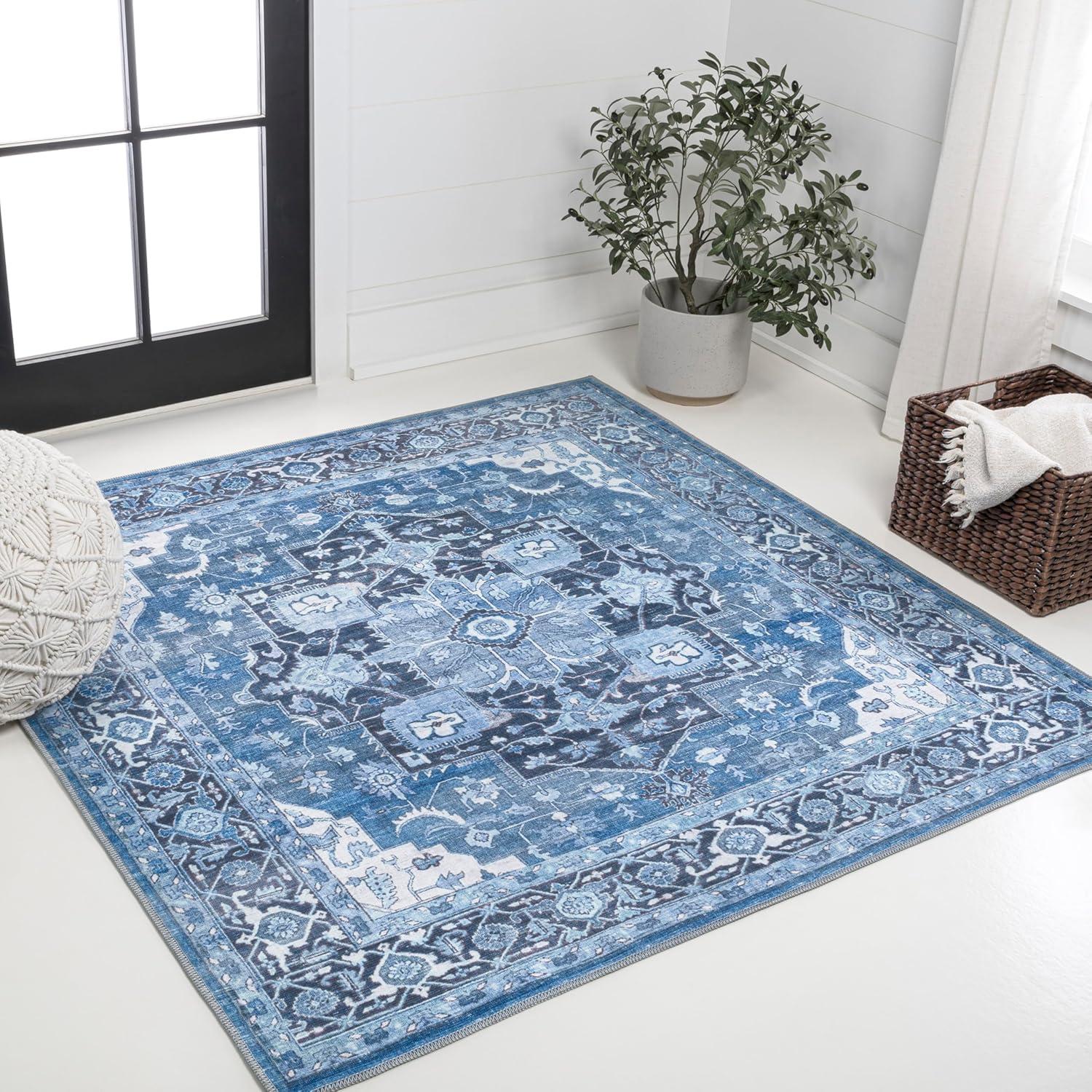 image:imageJONATHAN Y Machine Washable Indoor Area Rug 5X8 TerracottaNavy Dalyan Geometric Medallions for Living Room Bedroom Kitchen Office EasyCleaning PetFriendly NonShedding WSH101A5MarisblueNavy