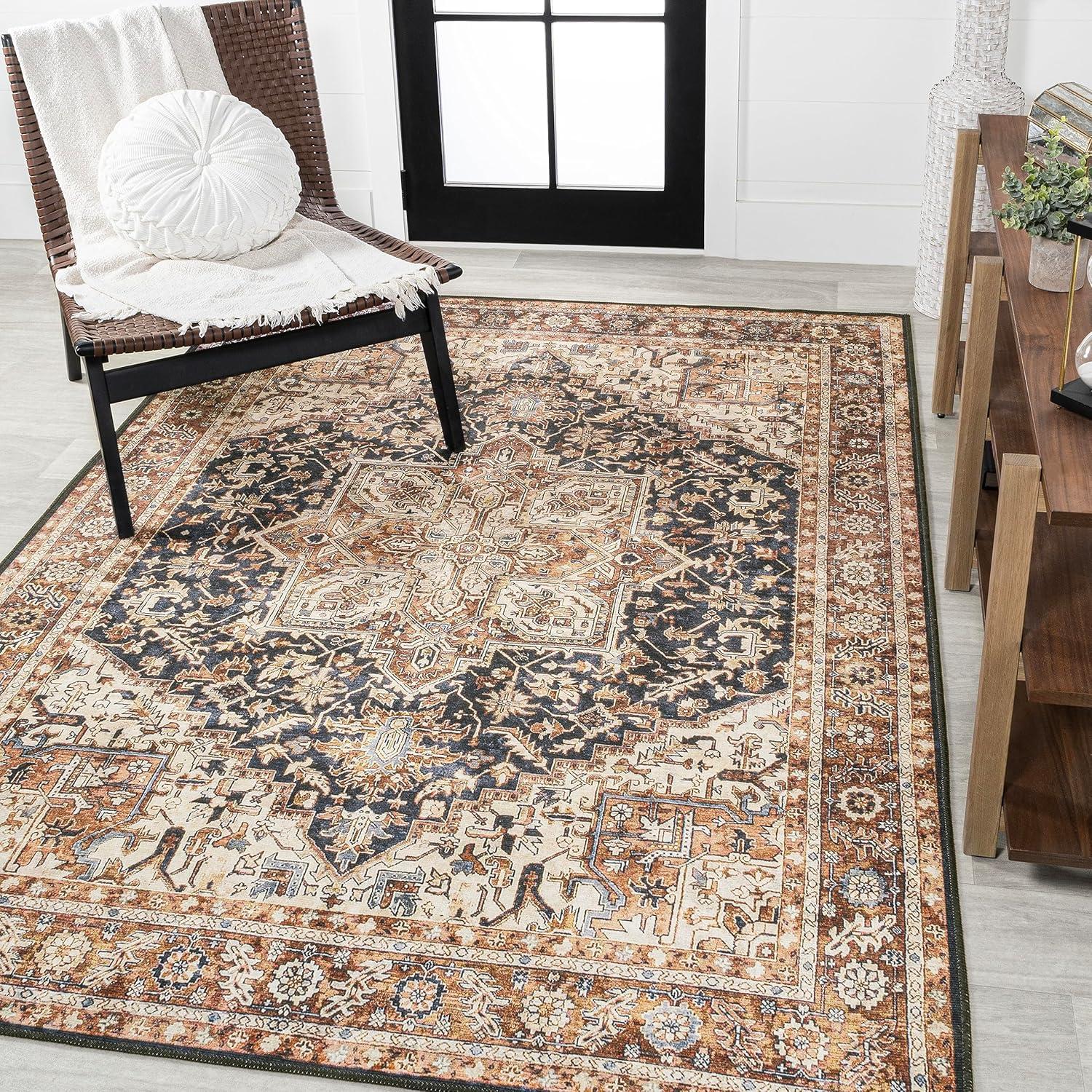 image:imageJONATHAN Y Machine Washable Indoor Area Rug 5X8 TerracottaNavy Dalyan Geometric Medallions for Living Room Bedroom Kitchen Office EasyCleaning PetFriendly NonShedding WSH101A5ChapellblackTerra