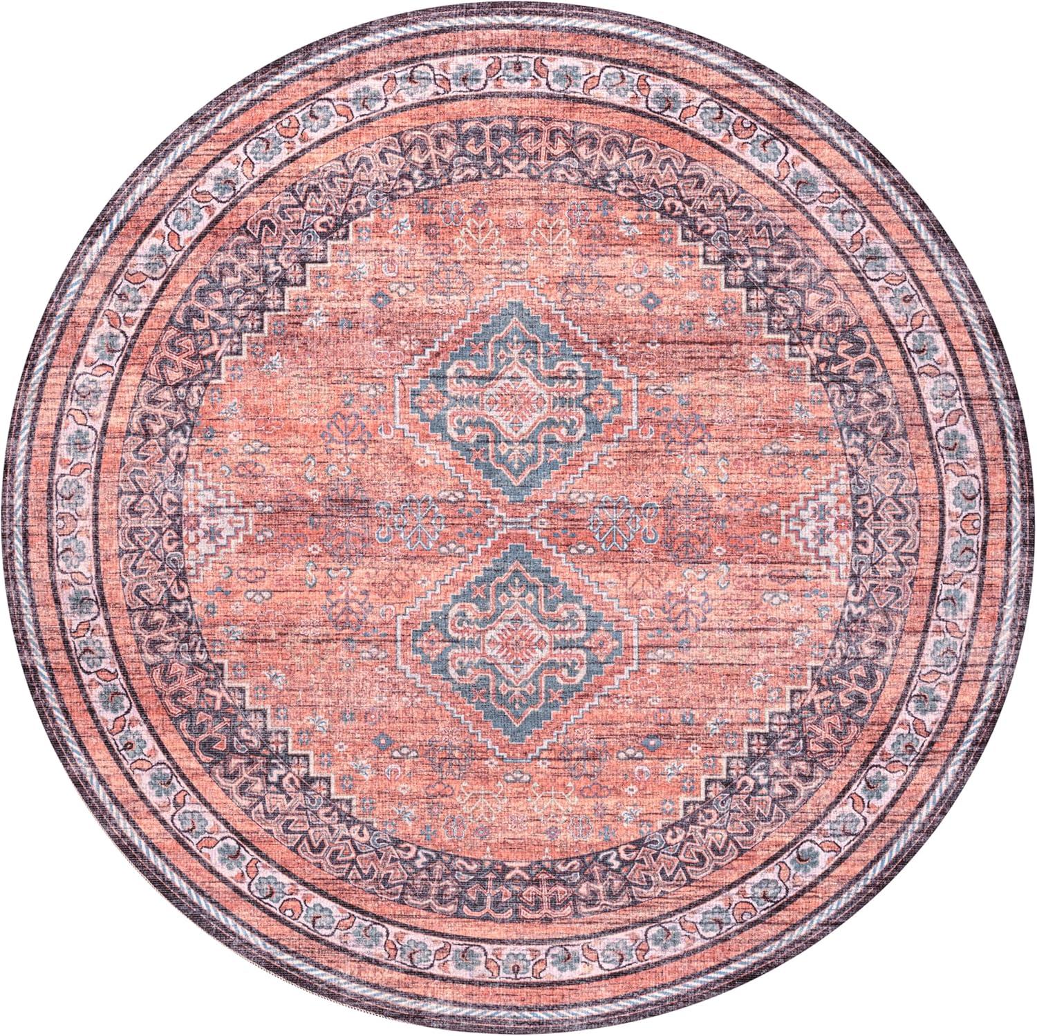 image:imageJONATHAN Y Machine Washable Indoor Area Rug 5X8 TerracottaNavy Dalyan Geometric Medallions for Living Room Bedroom Kitchen Office EasyCleaning PetFriendly NonShedding WSH101A5DalyanterraNavy
