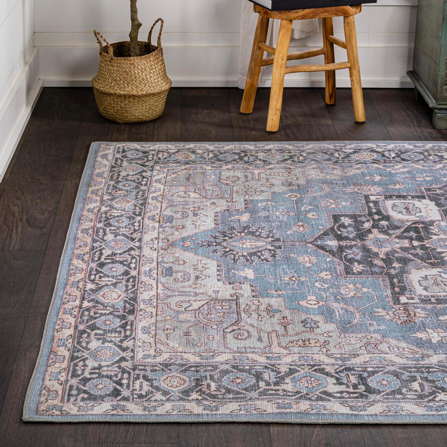 image:imageJONATHAN Y Machine Washable Indoor Area Rug 5X8 TerracottaNavy Dalyan Geometric Medallions for Living Room Bedroom Kitchen Office EasyCleaning PetFriendly NonShedding WSH101A5MarisblueCream