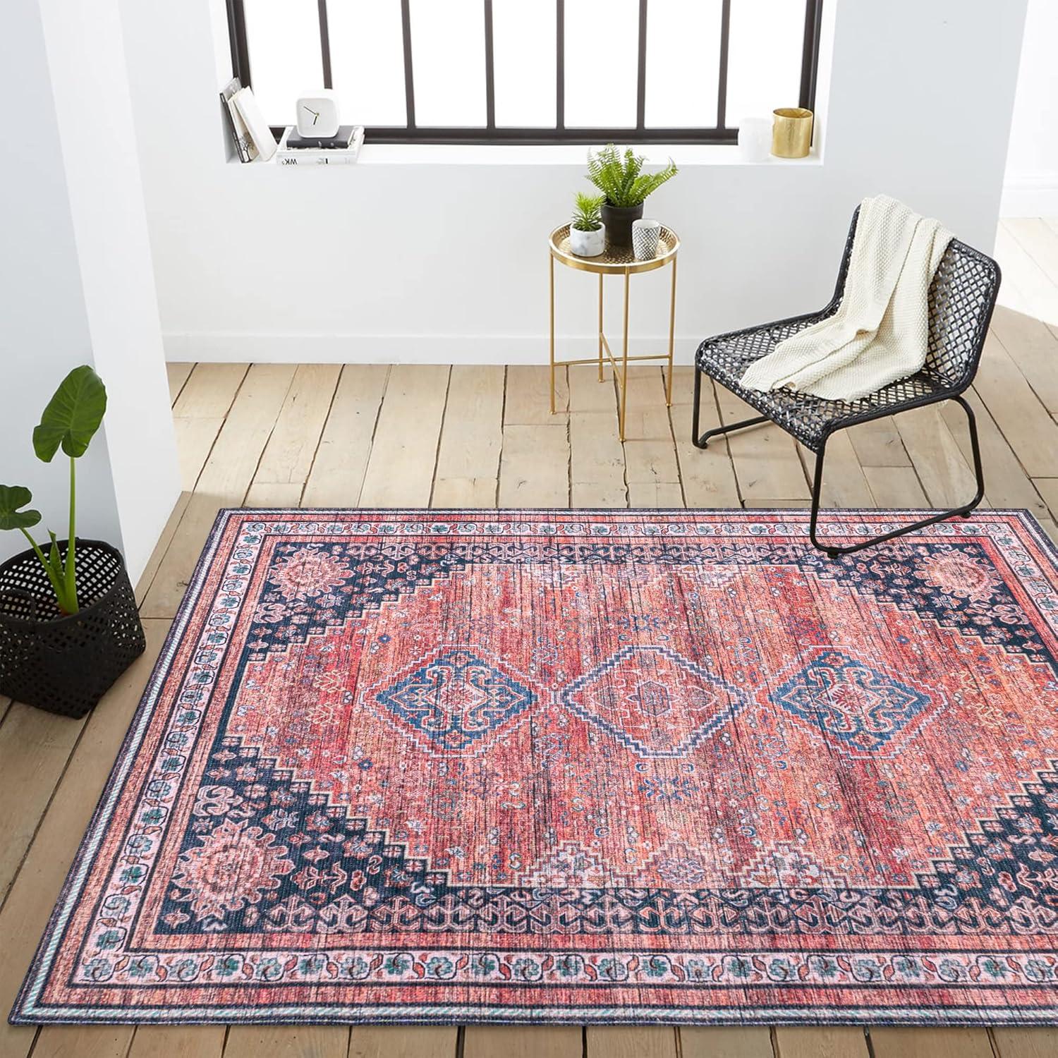 image:imageJONATHAN Y Machine Washable Indoor Area Rug 5X8 TerracottaNavy Dalyan Geometric Medallions for Living Room Bedroom Kitchen Office EasyCleaning PetFriendly NonShedding WSH101A5DalyanterraNavy