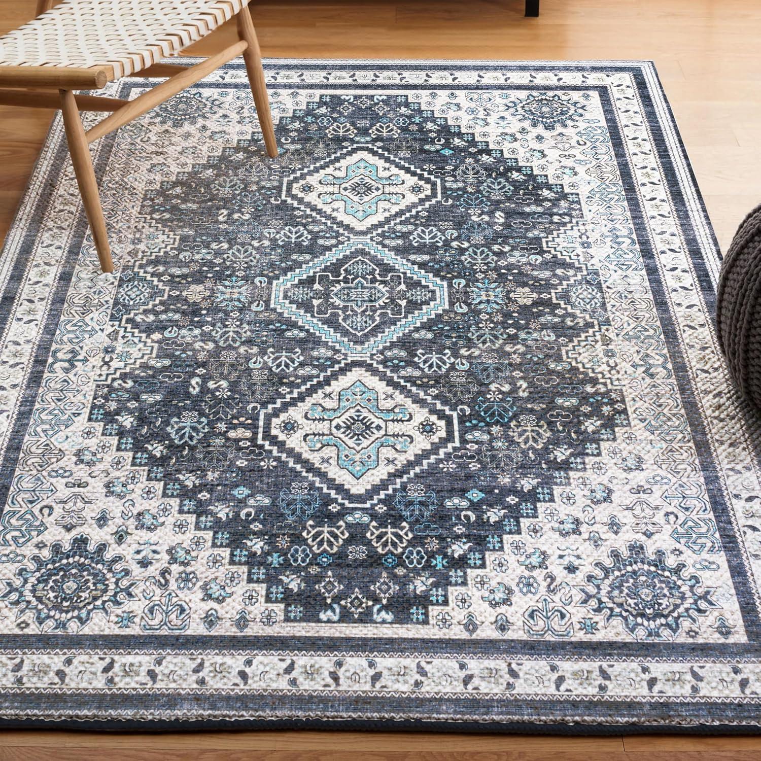 image:imageJONATHAN Y Machine Washable Indoor Area Rug 5X8 TerracottaNavy Dalyan Geometric Medallions for Living Room Bedroom Kitchen Office EasyCleaning PetFriendly NonShedding WSH101A5DalyannavyLight Gray