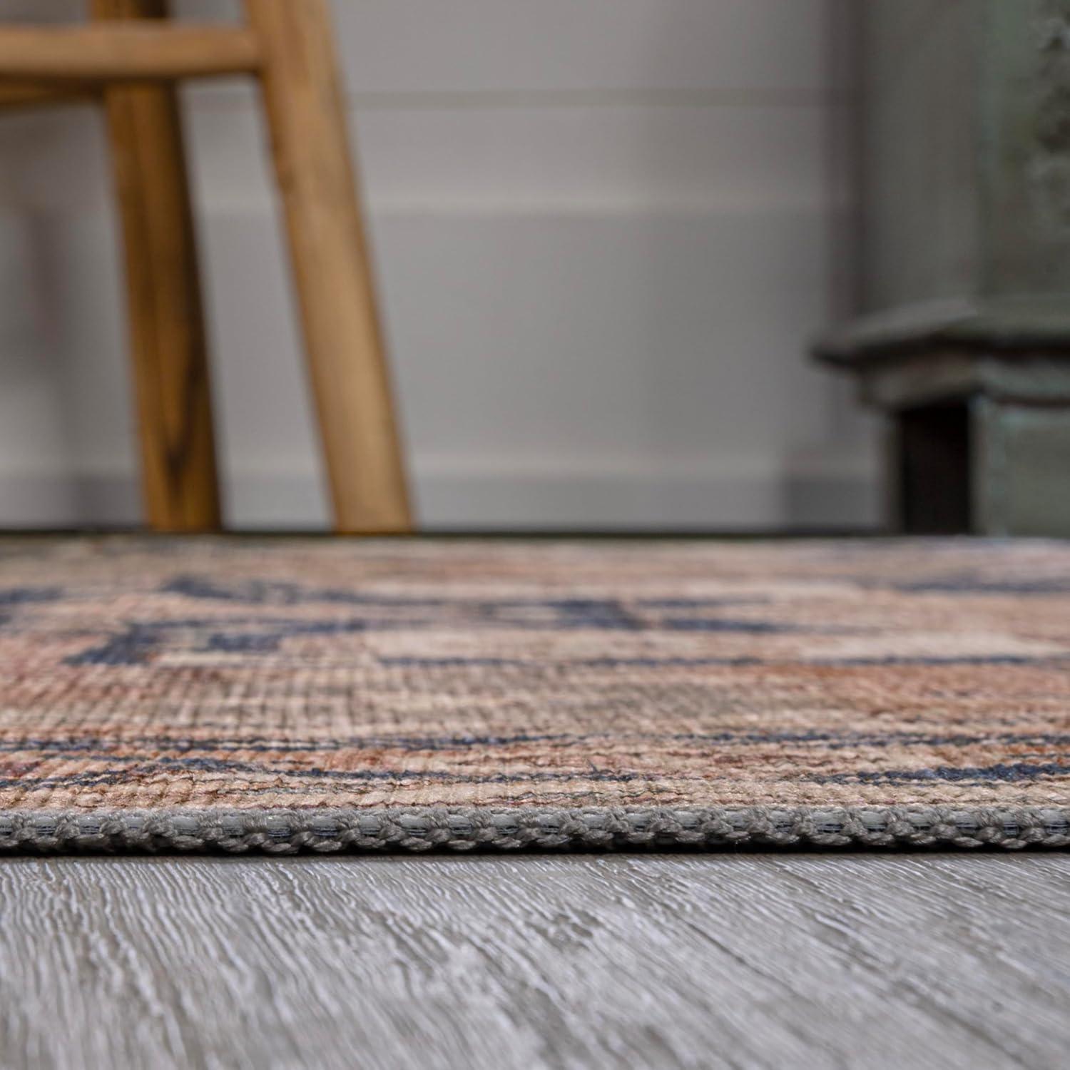image:imageJONATHAN Y Machine Washable Indoor Area Rug 5X8 TerracottaNavy Dalyan Geometric Medallions for Living Room Bedroom Kitchen Office EasyCleaning PetFriendly NonShedding WSH101A5MarisbeigeBlue
