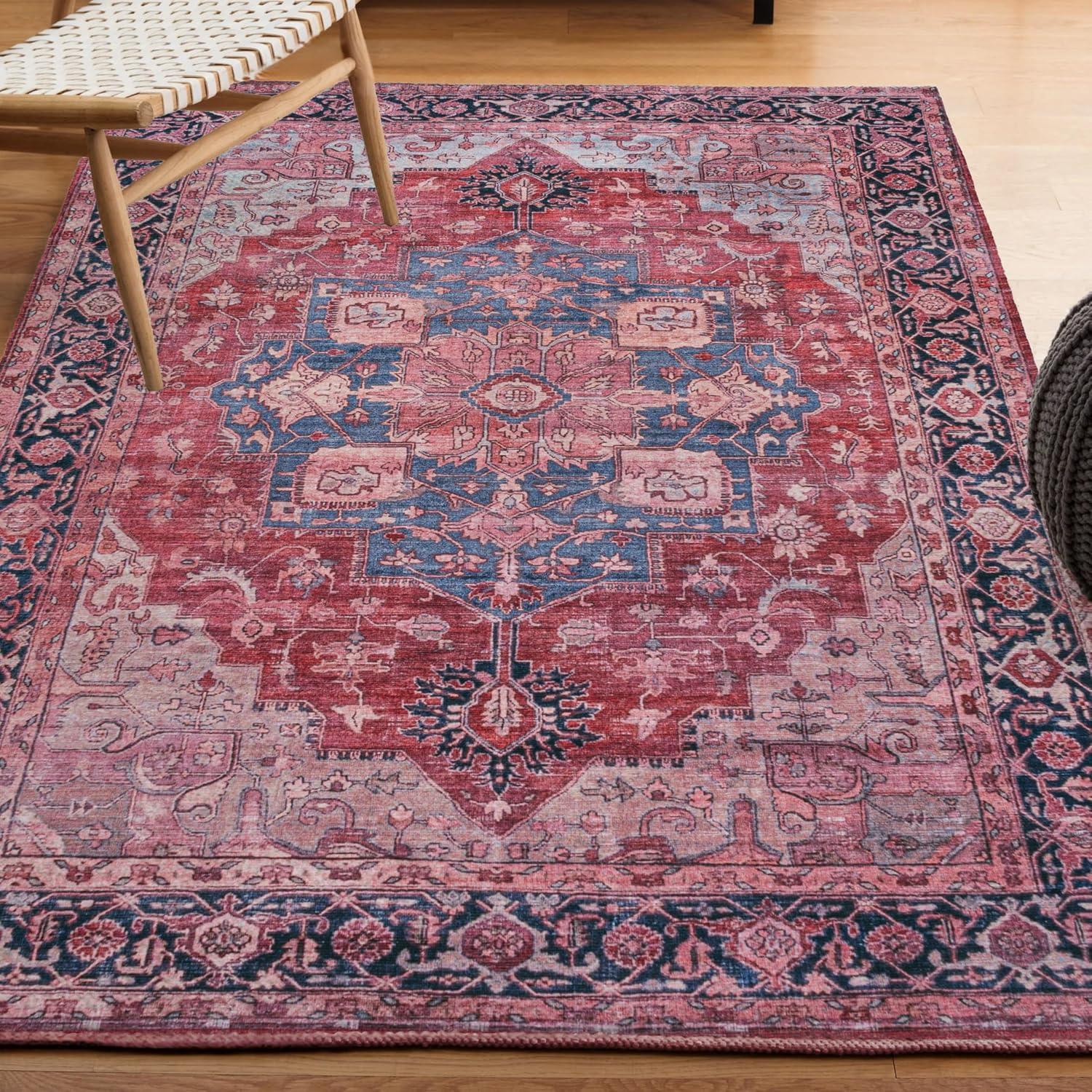 image:imageJONATHAN Y Machine Washable Indoor Area Rug 5X8 TerracottaNavy Dalyan Geometric Medallions for Living Room Bedroom Kitchen Office EasyCleaning PetFriendly NonShedding WSH101A5MarisredBlackBlue