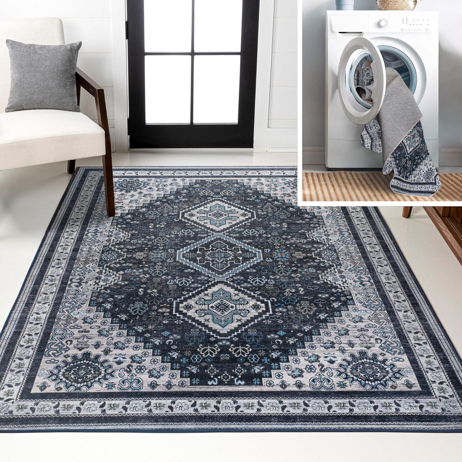 image:imageJONATHAN Y Machine Washable Indoor Area Rug 5X8 TerracottaNavy Dalyan Geometric Medallions for Living Room Bedroom Kitchen Office EasyCleaning PetFriendly NonShedding WSH101A5DalyannavyLight Gray