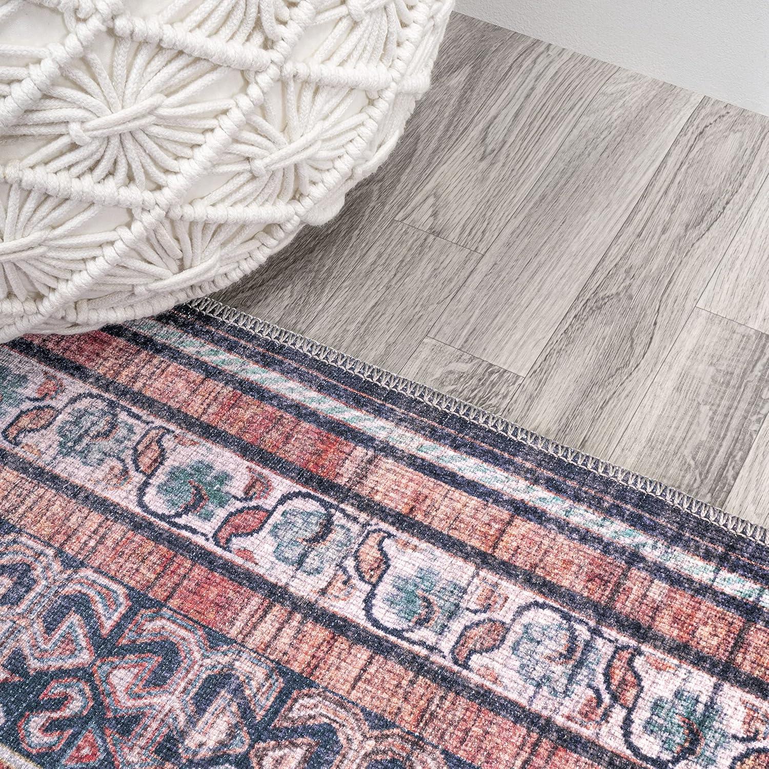 image:imageJONATHAN Y Machine Washable Indoor Area Rug 5X8 TerracottaNavy Dalyan Geometric Medallions for Living Room Bedroom Kitchen Office EasyCleaning PetFriendly NonShedding WSH101A5DalyanterraNavy