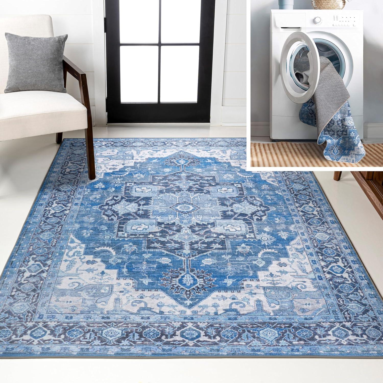 image:imageJONATHAN Y Machine Washable Indoor Area Rug 5X8 TerracottaNavy Dalyan Geometric Medallions for Living Room Bedroom Kitchen Office EasyCleaning PetFriendly NonShedding WSH101A5MarisblueNavy